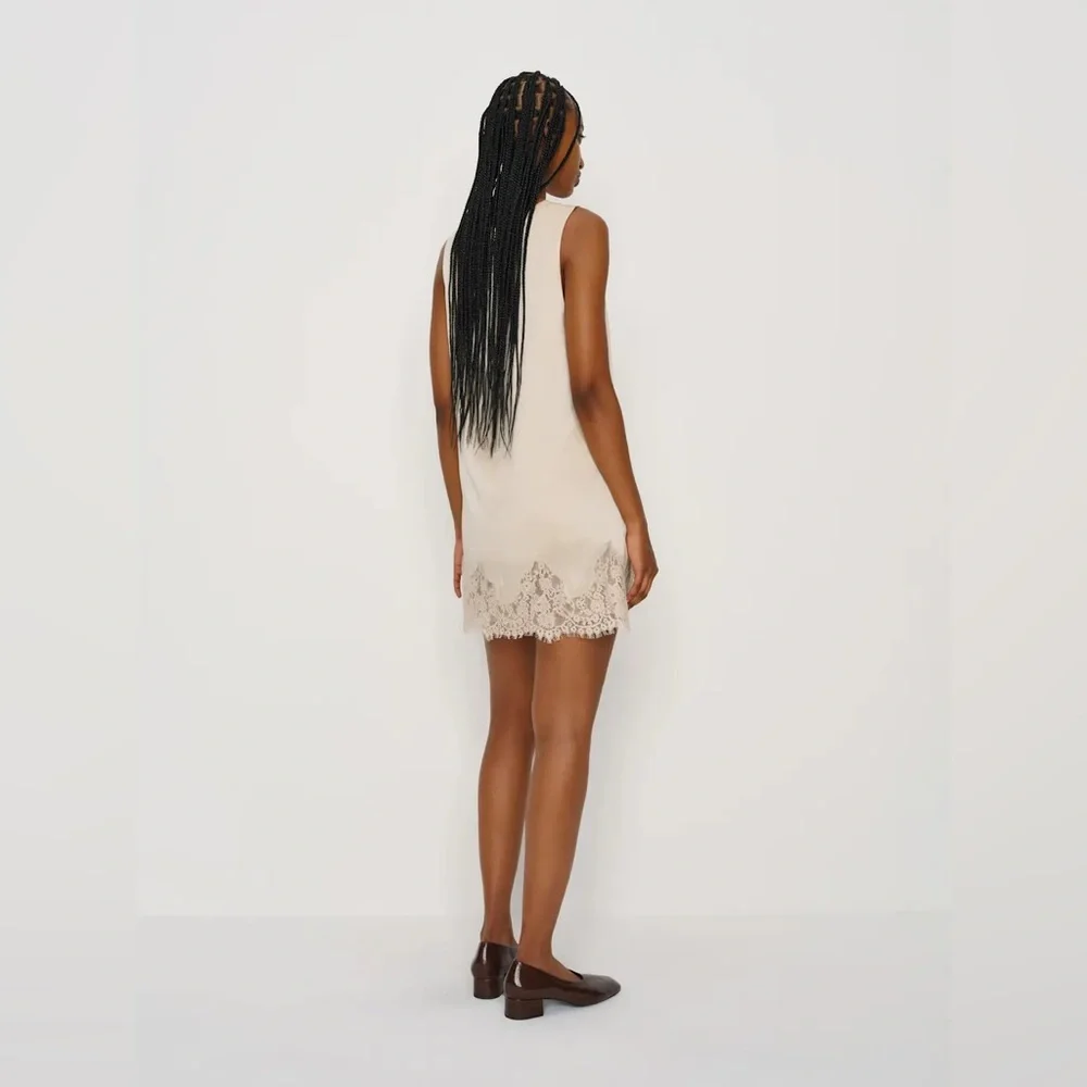 NEW Reformation Jessalyn Lace Silk Crew Neck Mini Dress Almond Ivory | size S - Picture 4 of 12